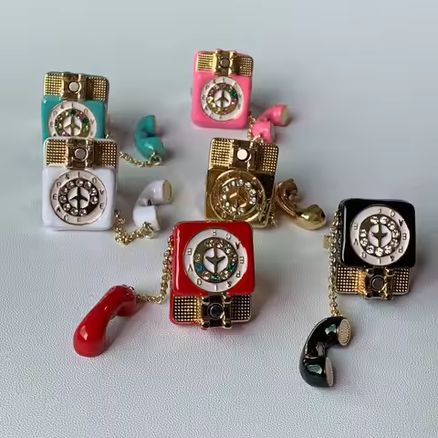 Niche design Gyaru style enamel vintage telephone magnet ring