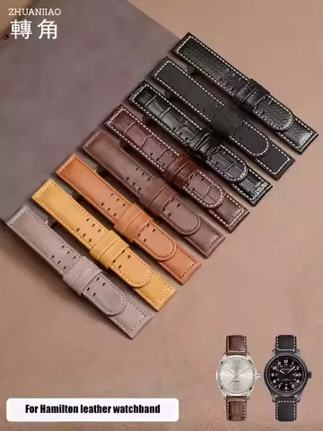 Suitable for Hamilton Khaki Field Aviation Genuine leather Nylon Carbon fiber Grain watch strap 20 2