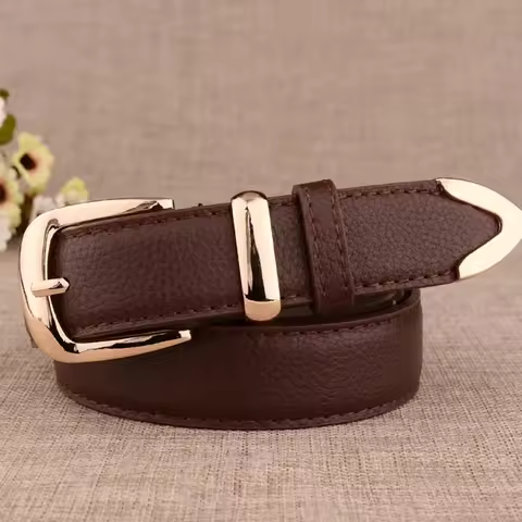 Fashion Women Genuine Leather Belts High Quality Gold Buckle Best Matching Dress Jeans Belts for Lad