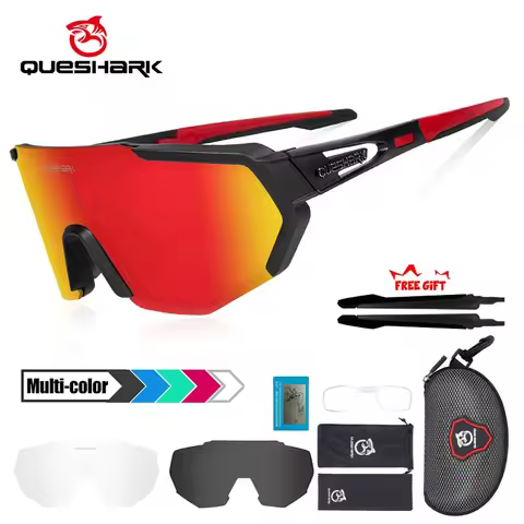 QUESHARK Women Men Polarized 3 Lens Set Cycling Sunglasses Sports MTB Bicycle Eyewear Riding Road Bi