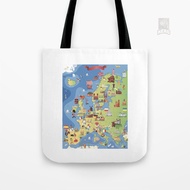 Cartoon Map of Europe Canvas Tote Bag