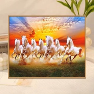 ACANDYL, Oil Paint By Numbers, 30x40cm With Frame, Digital Painting Kit, 7 Lucky Horses,Seven Horses