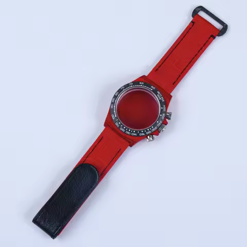 Red Carbon Fiber Watch Case Canvas Strap For Daytona Mod, Carbon Bezel Watch Housing Fit Seiko VK63 