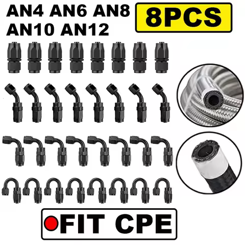8X Universal AN4 AN6 AN8 AN10 AN12 Straight 45 90 120 180 Degree CPE Oil Fuel Swivel Hose End Fittin