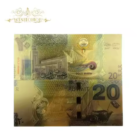 10pcs/lot Nice Color Kuwait Banknote 20 Dinar Banknote In 24K Gold Souvenir banknotes for collection
