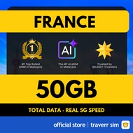 Traverrsim France eSIM AI + 5G Max 法国 (50GB)