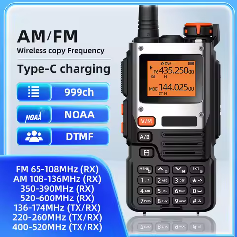 BAOFENG UV-K6 K5[8] 5R Walkie Talkie 15W Radio 999CN Weather Alarm UHF Charging, VHF, DTMF, FM, Six 