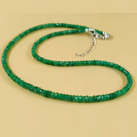 Emerald beaded Silver Necklace