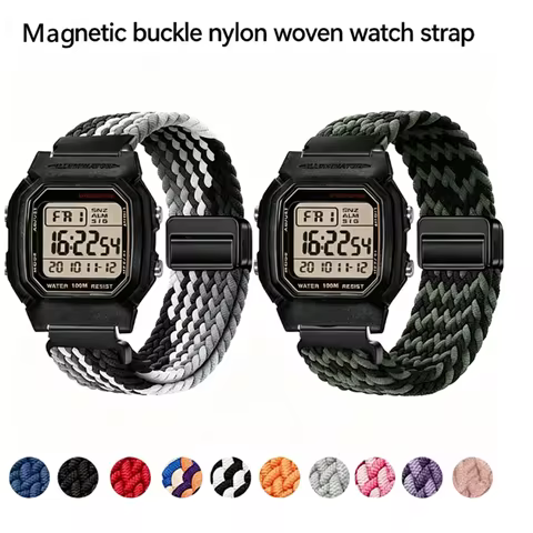 18mm Nylon Elastic Strap For Casio AE1200/1300 Magnetic Breathable Wristband For F91W/W218/F108 Brai