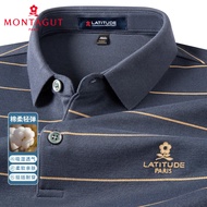 梦特娇（MONTAGUT）秋季气质休闲金线条纹男式长袖Polo衫男东方简奢风