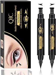 QIC 2021 New 2 Packs Winged Eyeliner Stamp ，Double Head Cat Eye Makeup Tool，Waterproof &amp; SmudgeProof Liquid Eyeliner，Flick Stick eyeliner，Let You Have Charming Eyes (Black)