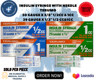 (piece) Terumo Insulin Syringe (G29x1/2 1/2cc/ml & 1cc/ml) (G30x3/8 1/2 cc & 1cc/ml) Sold Per Piece