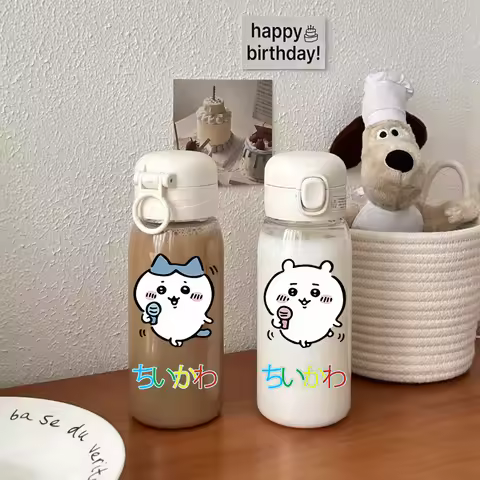 Chiikawa Anime 400ML/600ML Straw Plastic Water Bottle Large Capacity Cute Childrens Portable Transpa