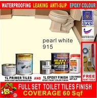 pearl white 915 ( FULL SET EPOXY PAINT ) TOILET TILES FINISH / CAT EPOXY LANTAI / 1L PRIMER TILES AND 0.5 KG POWDER ANTI SLIP AND 1L EPOXY FINISH PAINT / COVERAGE 60 SQF