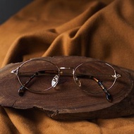 金沙弧線三角簍空橢圓形細框金屬鏡框古董眼鏡 Italy/glasses