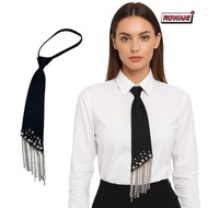 ROWAN1 Black Tie, Chain Design Easy To Tie Tassel Tie