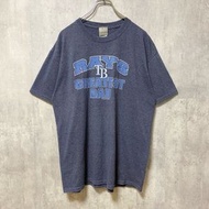 古著 MLB 坦帕灣光芒隊短袖棒球 T 卹，海軍藍，復古設計，L 碼