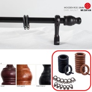 Aksesori Kayu Langsir - Wooden Curtain Rod Accessory - Ring & Clips -Mahogany Rosewood Dark Walnut H