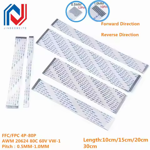 10PCS Flat Flexible Cable FFC FPC AWM 20624 80C 60V VW-1 FFC-0.5MM 1.0MM 4/5/6/8/10/12/14/16/18/20/2