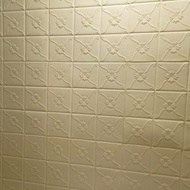 wallpaper foam 3D permukaan timbul motif bunga krem klasik