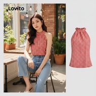 (trendy4)Lovito Casual Plaid Ruched Tank Top for Women L128ED333