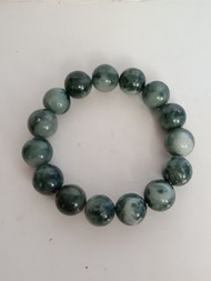 翡翠A玉13mm花青珠手串，圓滑好水頭。no.9.11.22