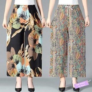 ✦Ready Stock✦ celana kulot wanita perempuan New summer ice silk wide-leg pants women, 40 to 50 years old mothers, culottes, middle-aged and elderly women, cropped pants, loose pant