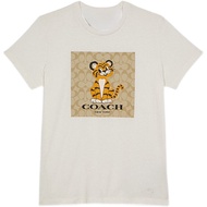 Halloween Coach เสื้อยืดแขนสั้น ผ้าฝ้าย ลายการ์ตูนเสือ สีขาว สําหรับผู้หญิง Christmas