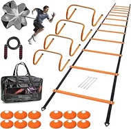 ENDIESS Agility Ladder Speed Agility Training Equipment,1 Agility Ladder 20ft,4 Hurdles,Training Soccer Cones,Jump Rope,Running Parachute, Agility Training Equipment for Kids Youth Adul