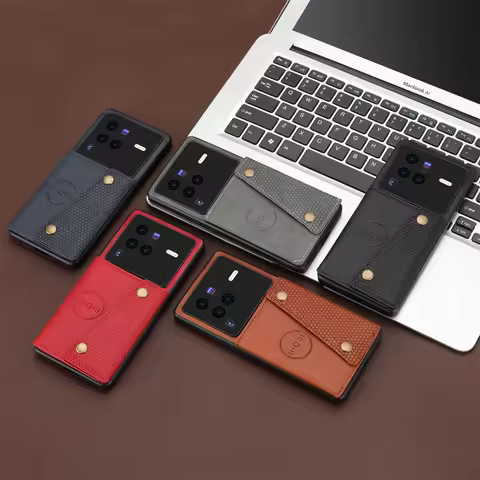 Magnet Button Buckle Case For Vivo X90 X80 X70 X60 X50 X30 X27 Pro V25E V25 Kickstand Card Slot Wall