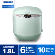 Philips 1.8L Digital Rice Cooker HD4515/85 - 400Watt Penanak Nasi Digital - 10 Menu Function Bakuhanseki Inner Pot Dessert Green Hijau