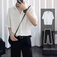 ชุดเซ็ทผู้ชาย เสื้อผู้ชาย เสื้อแฟชั่นผญ เสื้อเชิ้ตแขนสั้นเกาหลี + กางเกง