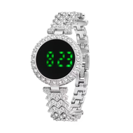 Promo Jam Tangan Wanita Mewah Display Digital LED Rantai Stainles Gelang Plat Dial Full Kristal