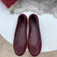 THS TOP★【high quality】original tory burchˉ round head shallow mouth super soft sheepskin egg roll sh