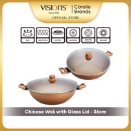 Visions Metal Cookware Chinese Wok 36cm with Glass Lid