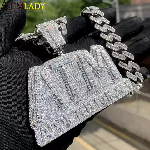 Iced Out Bling 5A CZ Letters ATM Addicted To Money Pendant Necklace 2 Colors Cubicz Zircon Men's Hip