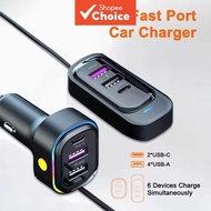 12V-24V 100W max 6-in-1 Car Charger 66W Super Fast Charging Dual USB+Type C with Voltage Display 150
