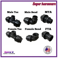 HDPE Poly Pipe Fittings SIRIM Tebal [PN16]  20mm 25mm 32mm 1/2" 3/4" 1" MTA FTA Female Male Bend Elb