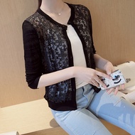 Áo Len Cardigan Dệt Kim Mỏng Kiểu Dáng Hở Vai Ren Chống Nắng Mùa Hè Áo Khoác Ngoài Nhỏ Áo Khoác Ngoà