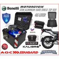 BENELLI SEMI ALUMINIUM WATERPPROOF TOP BOX 45LITER MOTORCYCLE HARD SHIELD TOP CASE KMN KALIBRE HIGH QUALITY