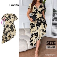 【In stock】Lovito Women Plus Size Curve Elegant Floral Flowers Dress LBL14380 8VOA WBOM AXL9 VZON DIK