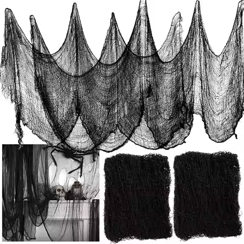 2/4m Horror Halloween Decoration Black Gauze Artificial Spider Web For Haunted House Halloween Party