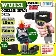 WORX WU131 CORDLESS IMPACT DRILL BRUSHLESS MOTOR + 2 NOS 2.0AH BATTERY + 1x CHARGER + BOSCH XLINE 33