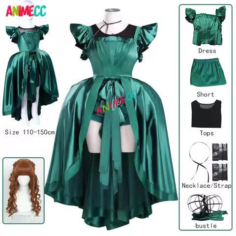 ANIMECC IN STOCK Agnes Demille Wednesday Cosplay Costume Wig Anime Addam Cosplay Green Gown Dress Ha