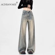 ACHS Women's Style Retro Style Loose Curved Cut Jeans Low Rise Straight Leg Pants Baggy Jeans Jeans 