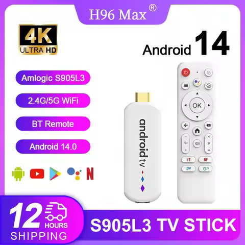 H96 MAX Amlogic S905L3 Androidtv 14.0 4Kx2k@30fps 2.4G/5G Dual WiFi BT4.0+ 100M Ethernet Google Voic