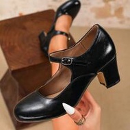 [MISS ROSIE]Women's Elegant Fashion High Heel Mary Jane Shoes, Round Toe Low Vamp Chunky Heel, Comfo