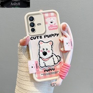 Cartoon Cute Plush Embroidery Case for VIVO V23 5G with Lanyard Soft Silicone Shockproof Phone Cover