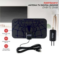 ( Sesuai Gambar ) Antena TV Digital DVB-T2 25dB Spider Pattern Signal Booster ukuran 21 x 12 cm Panjang Kabel Koaksial: 3 Meter warna hitam Rentang Penerimaan maksimal 1500 mil