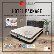 Vazzo Hotel Package Good Rest Euro Top Queen Size 10 inch Individual Pocketed Spring Mattress with Bedframe (10 Years Wa